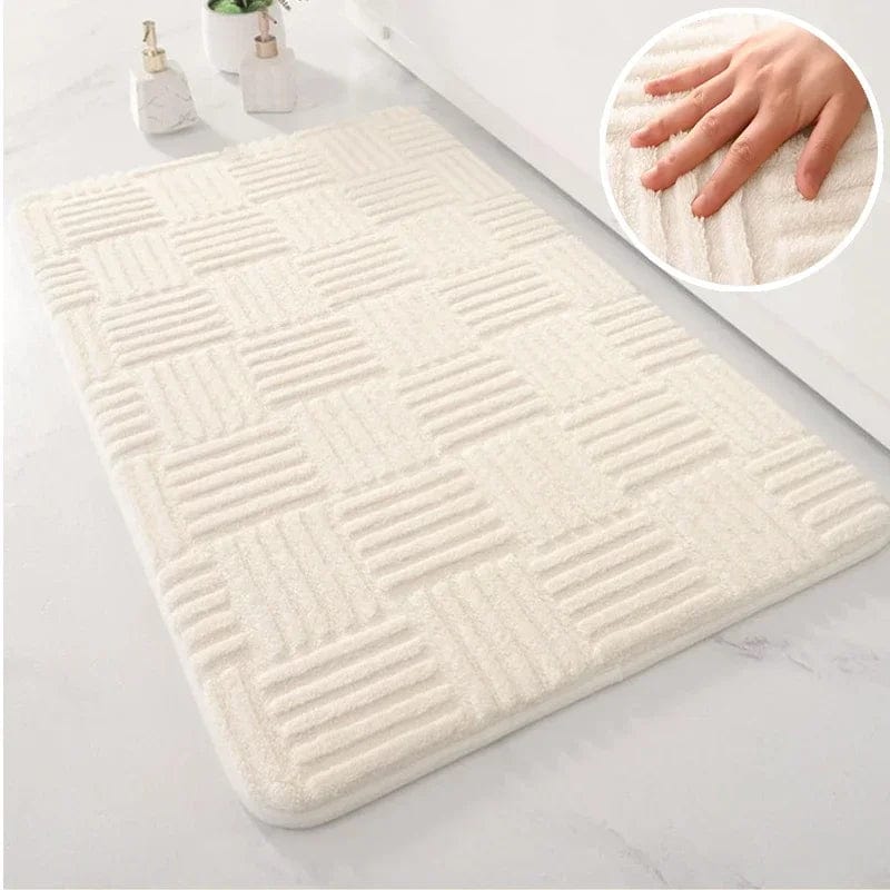 Super thick bath mat with textured pattern for comfort and grip.