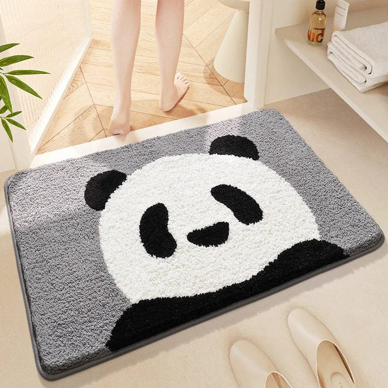 Cute panda design bath mat for kids, soft plush bathroom rug.