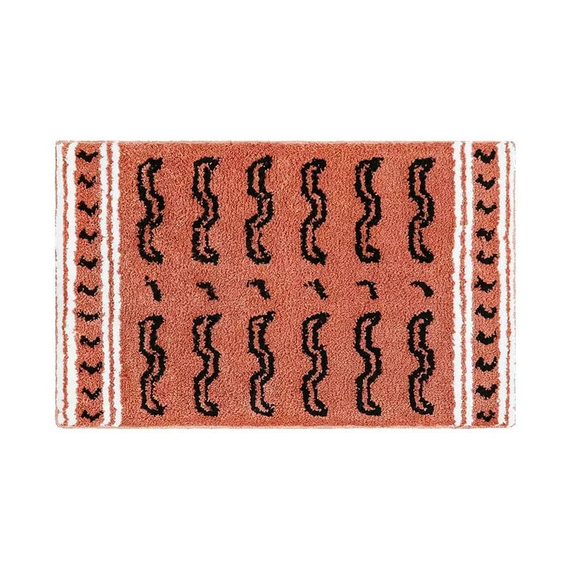 Tiger Print Bath Mat with bold black stripes on terracotta background.