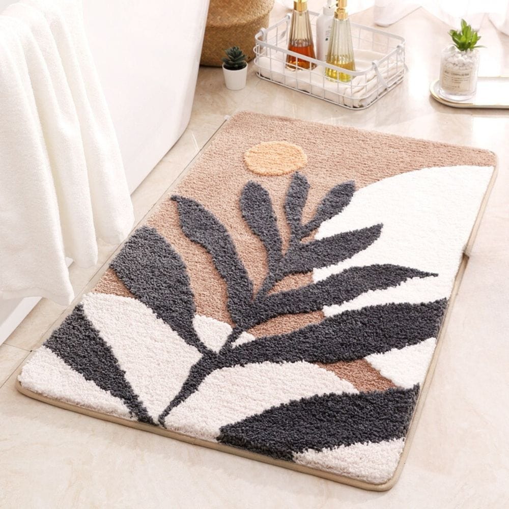 Tranquil Beauty Bath Mat with Leaf Design.