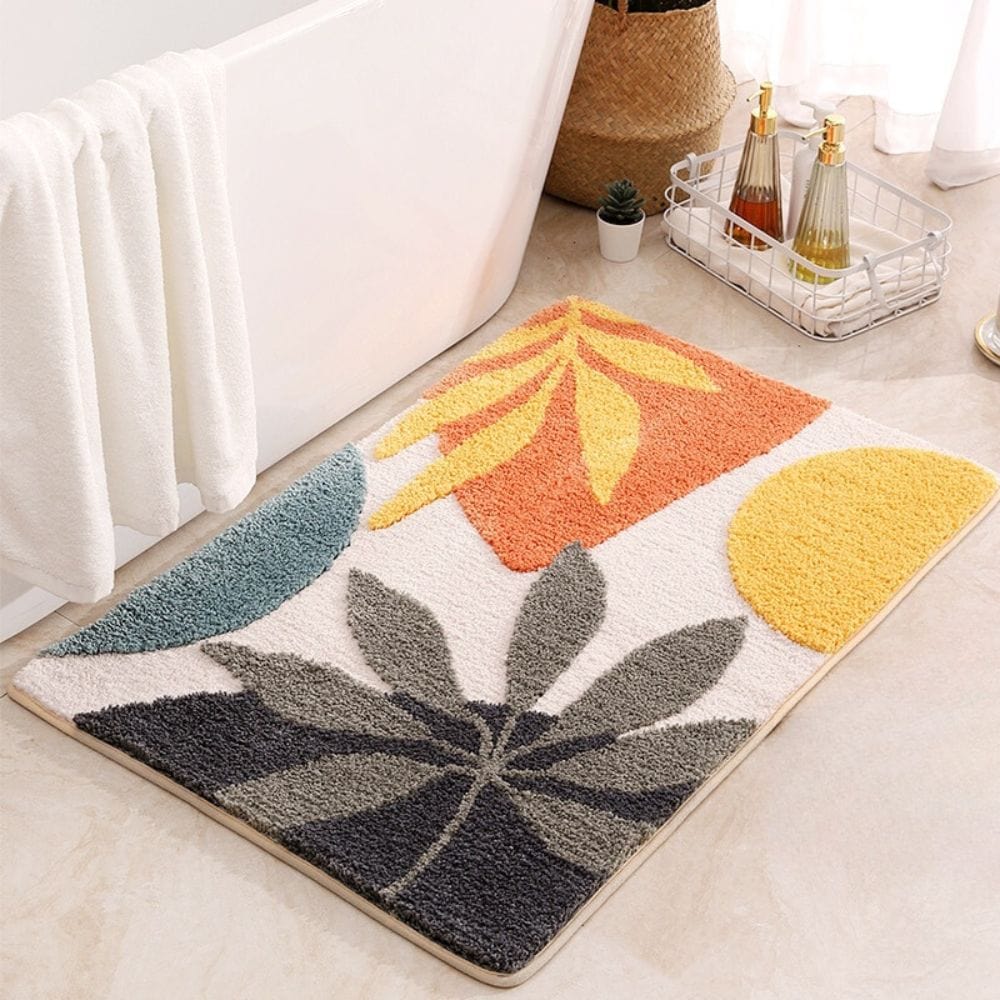 Tranquil Beauty Bath Mat with floral pattern for modern bathroom decor.