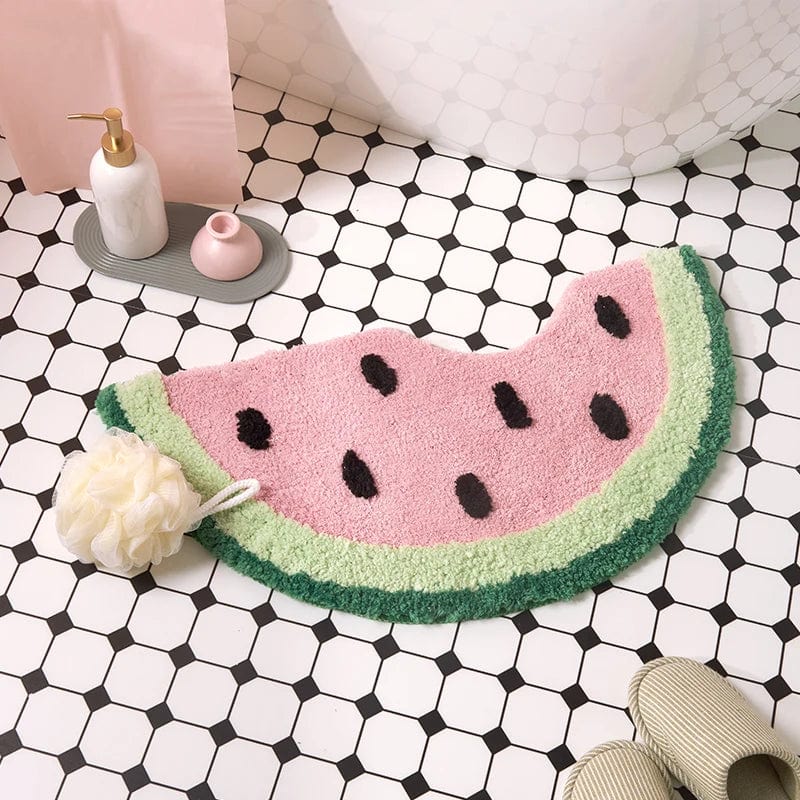 Watermelon shaped bath mat for kids bathroom.