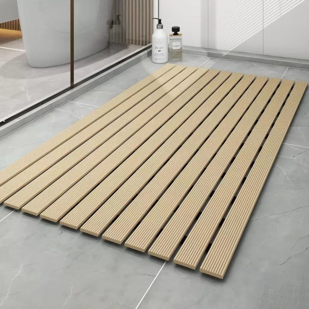 Wood Look Bath Mat for Bathroom, Non-Slip Design, Modern Slatted Style.