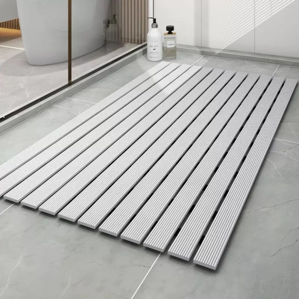 Wood Look Bath Mat for Modern Bathroom, Non-Slip Design.