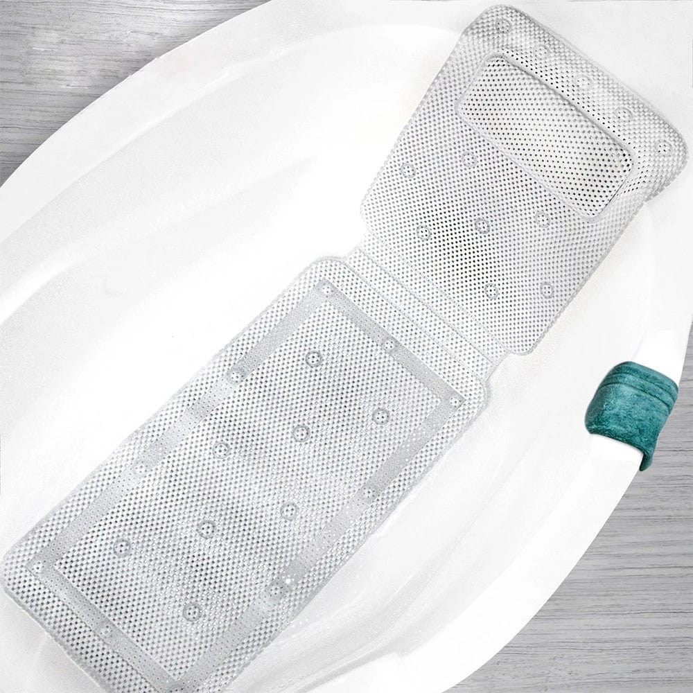 XXL Bath Mat with Non-Slip Grip and Green Strap for Safety.